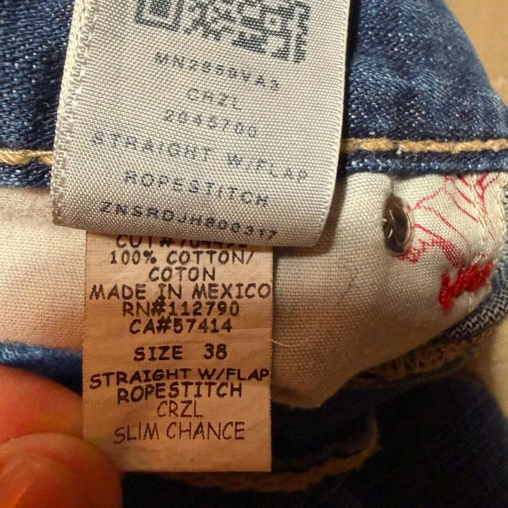 True Religion Straight Super T Rope Stitch Jeans Blue Baggy Y2K Mens 38x33